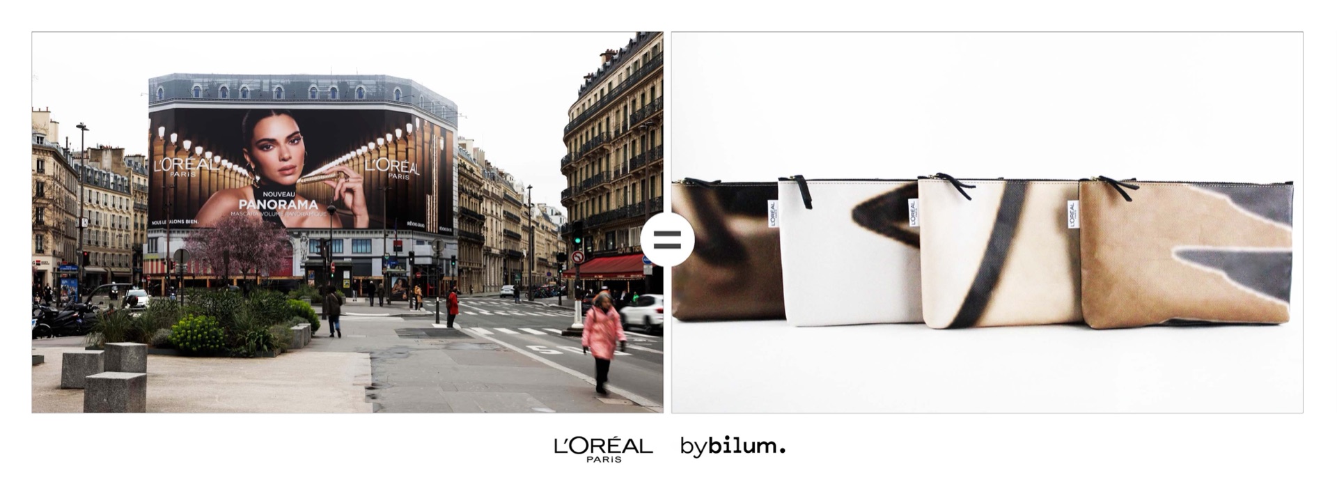 Accessoires upcyclés par Bilum à partir de bâches publicitaires L'Oréal